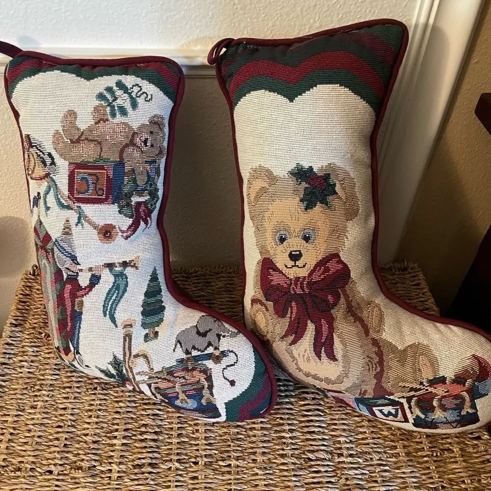 Vintage Bear Tapestry Stocking Pillows set of 2